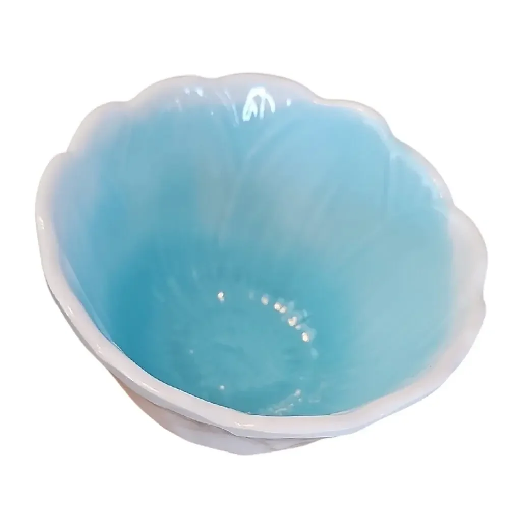Pier 1 Imports Glossy Flower-Shaped Ceramic Bowl in Aqua and White - Snacks Dips